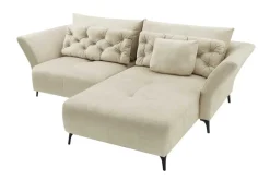 Modernes Ecksofa MARRAKESCH 265cm beige Samt 3-Sitzer inkl. Kissen Ottomane rechts