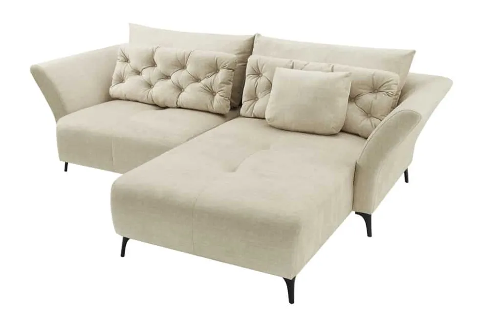 Modernes Ecksofa MARRAKESCH 265cm beige Samt 3-Sitzer inkl. Kissen Ottomane rechts