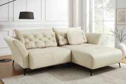 Modernes Ecksofa MARRAKESCH 265cm beige Samt 3-Sitzer inkl. Kissen Ottomane rechts