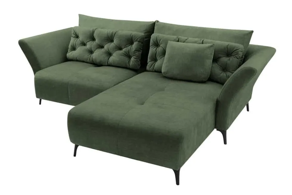 Modernes Ecksofa MARRAKESCH 265cm grün Samt 3-Sitzer inkl. Kissen Ottomane rechts
