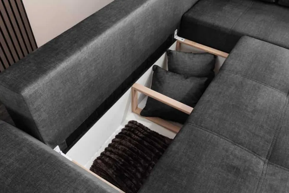 Modernes Ecksofa NORWAY 250cm grau Vogue Velours Samt Schlafsofa mit Stauraum
