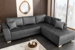 Modernes Ecksofa NORWAY 250cm grau Vogue Velours Samt Schlafsofa mit Stauraum