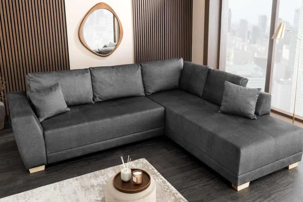 Modernes Ecksofa NORWAY 250cm grau Vogue Velours Samt Schlafsofa mit Stauraum