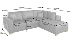 Modernes Ecksofa NORWAY 250cm grau Vogue Velours Samt Schlafsofa mit Stauraum