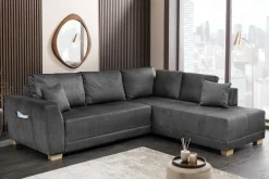 Modernes Ecksofa NORWAY 250cm grau Vogue Velours Samt Schlafsofa mit Stauraum