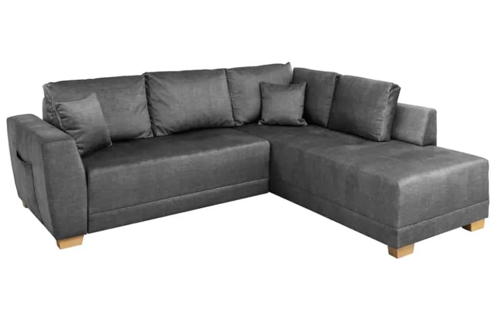 Modernes Ecksofa NORWAY 250cm grau Vogue Velours Samt Schlafsofa mit Stauraum