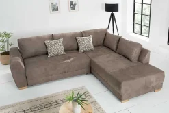 Modernes Ecksofa NORWAY 250cm taupe Microfaser Schlafsofa mit Bettkasten Federkern