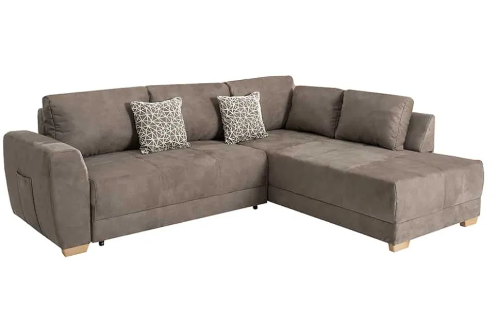 Modernes Ecksofa NORWAY 250cm taupe Microfaser Schlafsofa mit Bettkasten Federkern