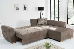 Modernes Ecksofa NORWAY 250cm taupe Microfaser Schlafsofa mit Bettkasten Federkern
