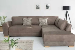 Modernes Ecksofa NORWAY 250cm taupe Microfaser Schlafsofa mit Bettkasten Federkern
