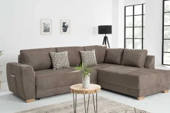 Modernes Ecksofa NORWAY 250cm taupe Microfaser Schlafsofa mit Bettkasten Federkern