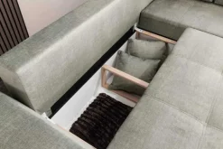 Modernes Ecksofa NORWAY 250cm taupe Vogue Velours Samt Schlafsofa mit Stauraum
