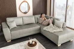 Modernes Ecksofa NORWAY 250cm taupe Vogue Velours Samt Schlafsofa mit Stauraum