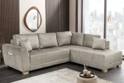Modernes Ecksofa NORWAY 250cm taupe Vogue Velours Samt Schlafsofa mit Stauraum