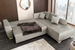Modernes Ecksofa NORWAY 250cm taupe Vogue Velours Samt Schlafsofa mit Stauraum
