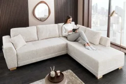 Modernes Ecksofa NORWAY 250cm beige Chenille Schlafsofa mit Stauraum inkl. Kissen