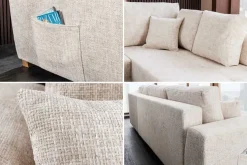 Modernes Ecksofa NORWAY 250cm beige Chenille Schlafsofa mit Stauraum inkl. Kissen