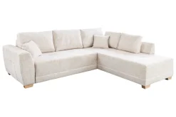 Modernes Ecksofa NORWAY 250cm beige Chenille Schlafsofa mit Stauraum inkl. Kissen