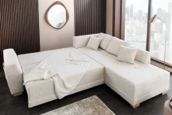 Modernes Ecksofa NORWAY 250cm beige Chenille Schlafsofa mit Stauraum inkl. Kissen