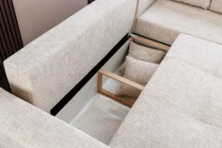 Modernes Ecksofa NORWAY 250cm beige Chenille Schlafsofa mit Stauraum inkl. Kissen