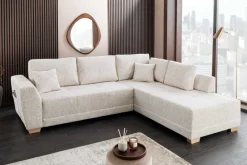 Modernes Ecksofa NORWAY 250cm beige Chenille Schlafsofa mit Stauraum inkl. Kissen