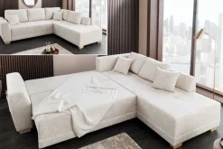 Modernes Ecksofa NORWAY 250cm beige Chenille Schlafsofa mit Stauraum inkl. Kissen