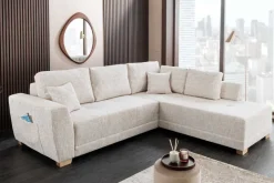 Modernes Ecksofa NORWAY 250cm beige Chenille Schlafsofa mit Stauraum inkl. Kissen