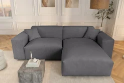 Modernes Ecksofa SIGNATUR 260cm anthrazit Cord beidseitig stellbar inkl. Kissen