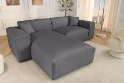 Modernes Ecksofa SIGNATUR 260cm anthrazit Cord beidseitig stellbar inkl. Kissen