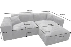 Modernes Ecksofa SIGNATUR 260cm anthrazit Cord beidseitig stellbar inkl. Kissen