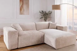 Modernes Ecksofa SIGNATUR 260cm beige Chenille Cremona beidseitig stellbar inkl. Kissen