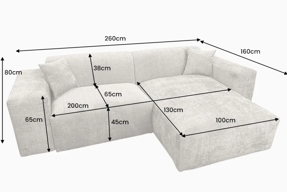 Modernes Ecksofa SIGNATUR 260cm beige Chenille Cremona beidseitig stellbar inkl. Kissen