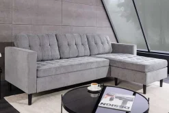 Modernes Ecksofa STOCKHOLM 220cm grau Cordstoff Federkern 3-Sitzer-Sofa