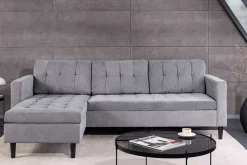 Modernes Ecksofa STOCKHOLM 220cm grau Cordstoff Federkern 3-Sitzer-Sofa