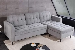 Modernes Ecksofa STOCKHOLM 220cm grau Cordstoff Federkern 3-Sitzer-Sofa