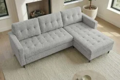 Modernes Ecksofa STOCKHOLM 220cm grau cozy Veloursstrickstoff Federkern 3-Sitzer-Sofa
