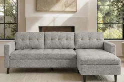 Modernes Ecksofa STOCKHOLM 220cm grau cozy Veloursstrickstoff Federkern 3-Sitzer-Sofa