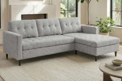 Modernes Ecksofa STOCKHOLM 220cm grau cozy Veloursstrickstoff Federkern 3-Sitzer-Sofa