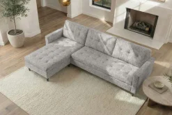 Modernes Ecksofa STOCKHOLM 220cm grau cozy Veloursstrickstoff Federkern 3-Sitzer-Sofa