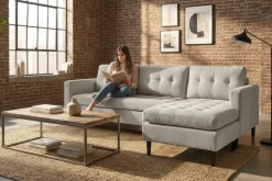 Modernes Ecksofa STOCKHOLM 220cm hellgrau Cordstoff Federkern 3-Sitzer-Sofa