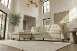Modernes Ecksofa STOCKHOLM 220cm beige cozy Veloursstrickstoff Federkern 3-Sitzer-Sofa