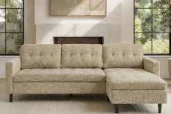 Modernes Ecksofa STOCKHOLM 220cm beige cozy Veloursstrickstoff Federkern 3-Sitzer-Sofa