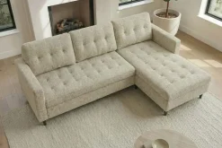 Modernes Ecksofa STOCKHOLM 220cm beige cozy Veloursstrickstoff Federkern 3-Sitzer-Sofa