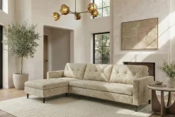 Modernes Ecksofa STOCKHOLM 220cm beige cozy Veloursstrickstoff Federkern 3-Sitzer-Sofa