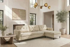 Modernes Ecksofa STOCKHOLM 220cm beige cozy Veloursstrickstoff Federkern 3-Sitzer-Sofa