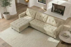 Modernes Ecksofa STOCKHOLM 220cm beige cozy Veloursstrickstoff Federkern 3-Sitzer-Sofa
