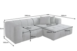 Modernes Ecksofa ZERO GRAVITY 240cm dunkelgrau Cord 3-Sitzer Couch L-Form