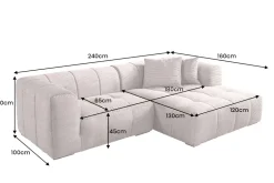 Modernes Ecksofa ZERO GRAVITY 240cm greige Cord 3-Sitzer Couch L-Form