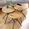 Modernes 3er Set Beistelltische FACTORY 40cm natur Wildeiche Massivholz rund schwarz Metall