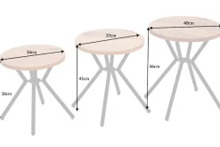 Modernes 3er Set Beistelltische FACTORY 40cm natur Wildeiche Massivholz rund schwarz Metall
